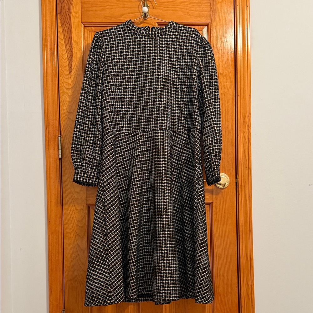 Black & White Check Long Sleeve Midi Dress